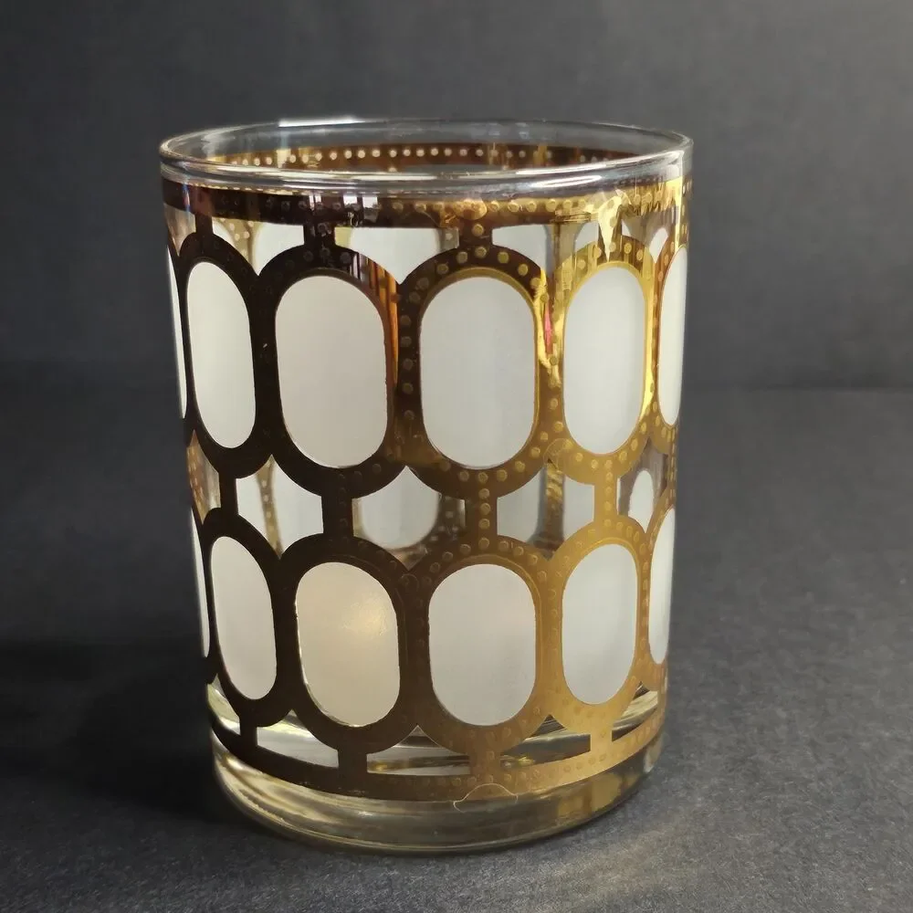 22k Gold Double Rocks Bar Glass Vtg 1960s Mid-century Hollywood Regency Liquor